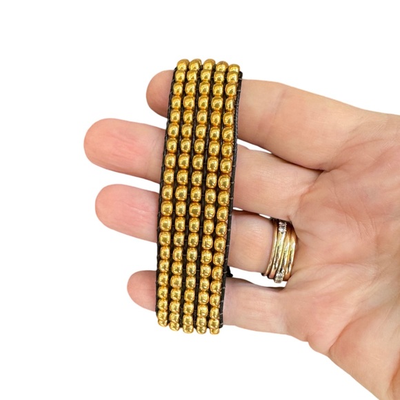 Handcrafted gold tone seed bead tie on loom bracelet cuff - festival - unisex - Picture 11 of 13